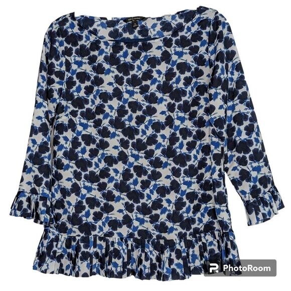 Like NEW! BR Womens Blouse Floral Vine Tunic, Navy, Blue & White, Sz S - Picture 2 of 6